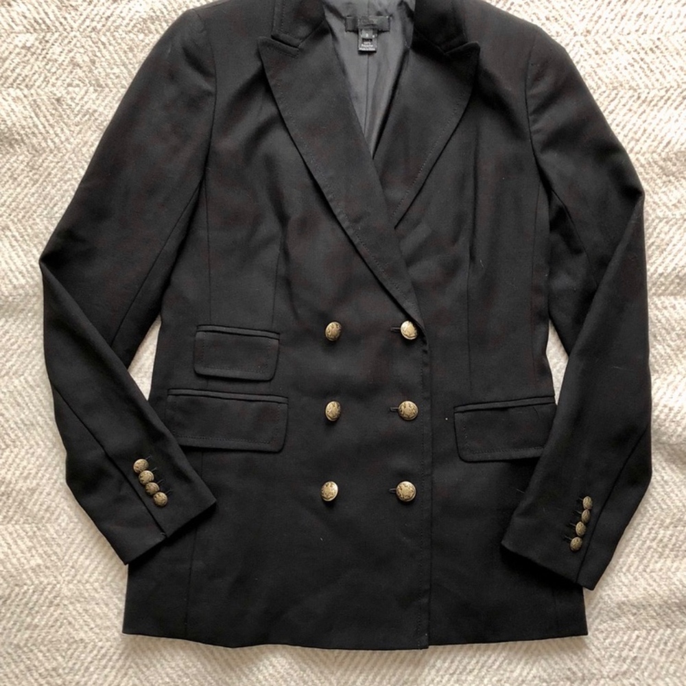 J. CREW Double Breasted Black Wool Blazer Size 2